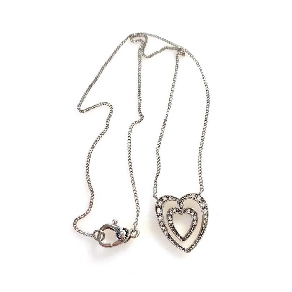 MONET Necklace Hearts Silver Tone Rhinestones 16”